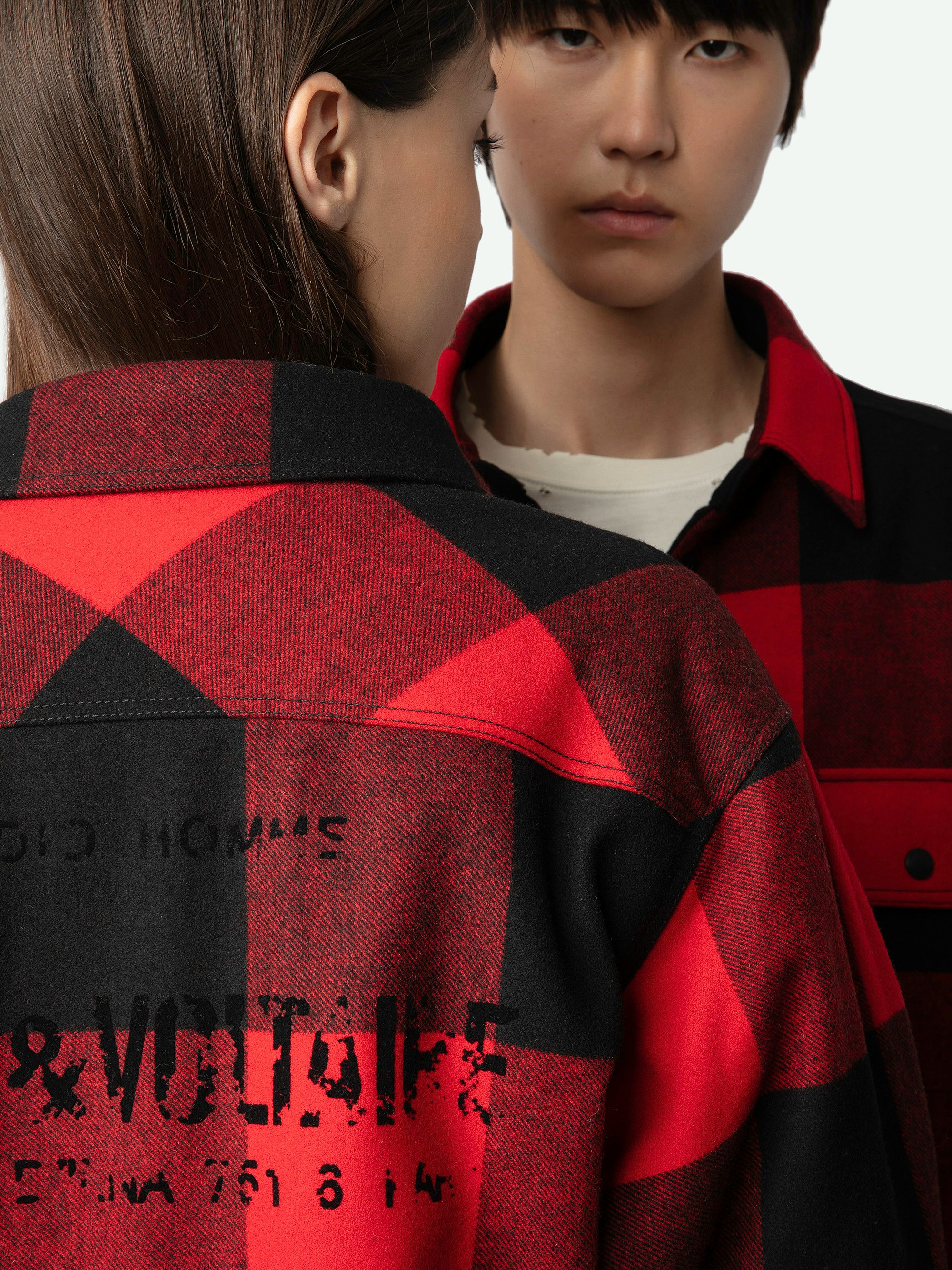 Trop Overshirt - Red check flannel overshirt with herringbone quilting and worn-effect Studio flock on the back.